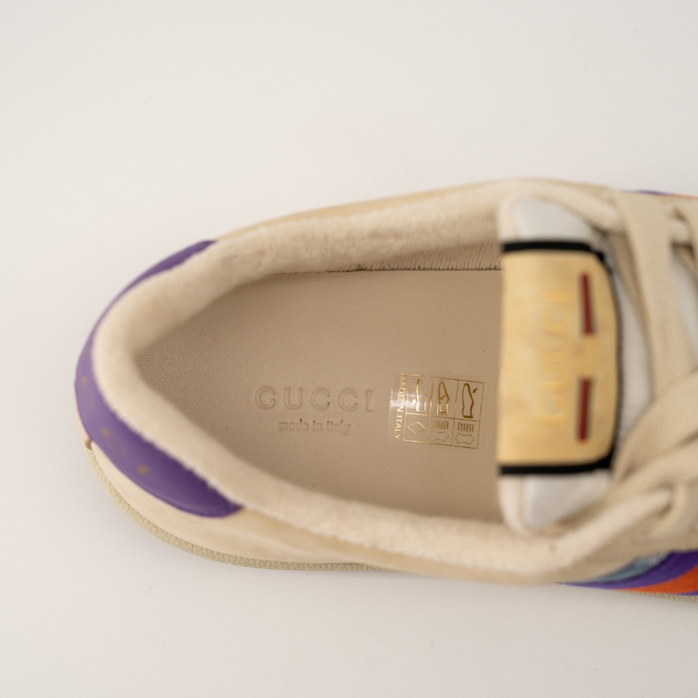 size 41.5G 11.5 US Gucci Screener Enamel Aged Sneakers Beige Blue Red - Picture 10 of 13